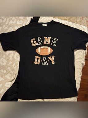 Game Day Tee by — Black with Brown Football Graphic